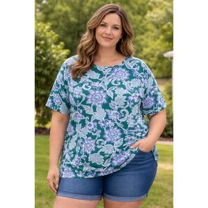 Croft & Barrow The Classic Tee Women’s Plus Size 3X Floral SS Crewneck NWT #1